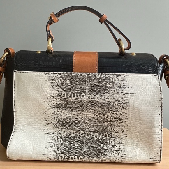 Brahmin Oxford Flap Natural Bernini Black/White Embossed Leather Crossbody Bag - Picture 2 of 9